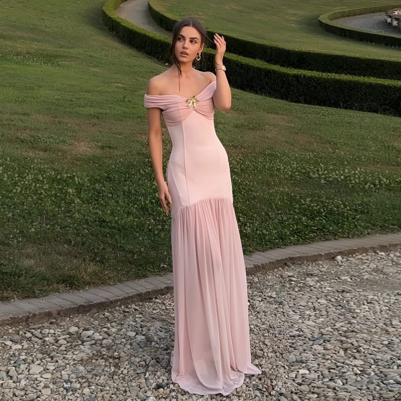 Suninheart summer wedding guest dresses women 2025 pink off the shoulder maxi dress bodycon party dresses
