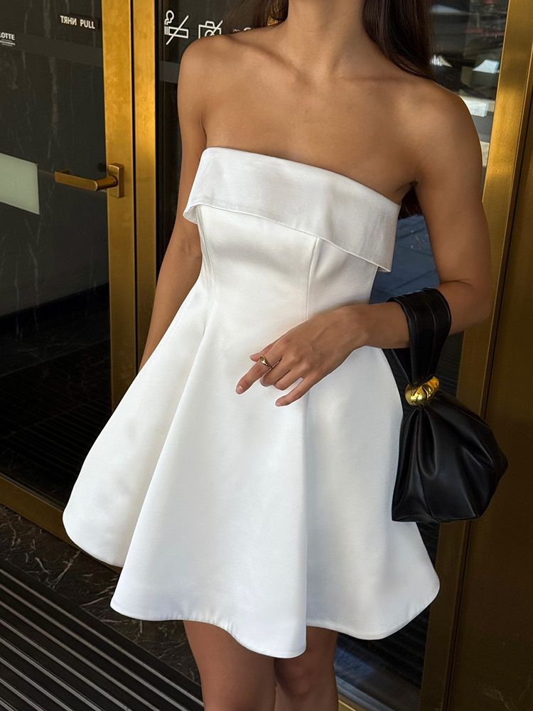 Silk White Off-shoulder Strapless Mini Dress