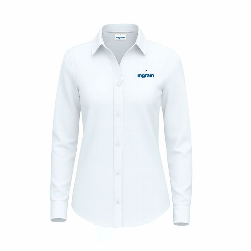 Ladies Lounge Shirt Long Sleeve - White 100% Cotton