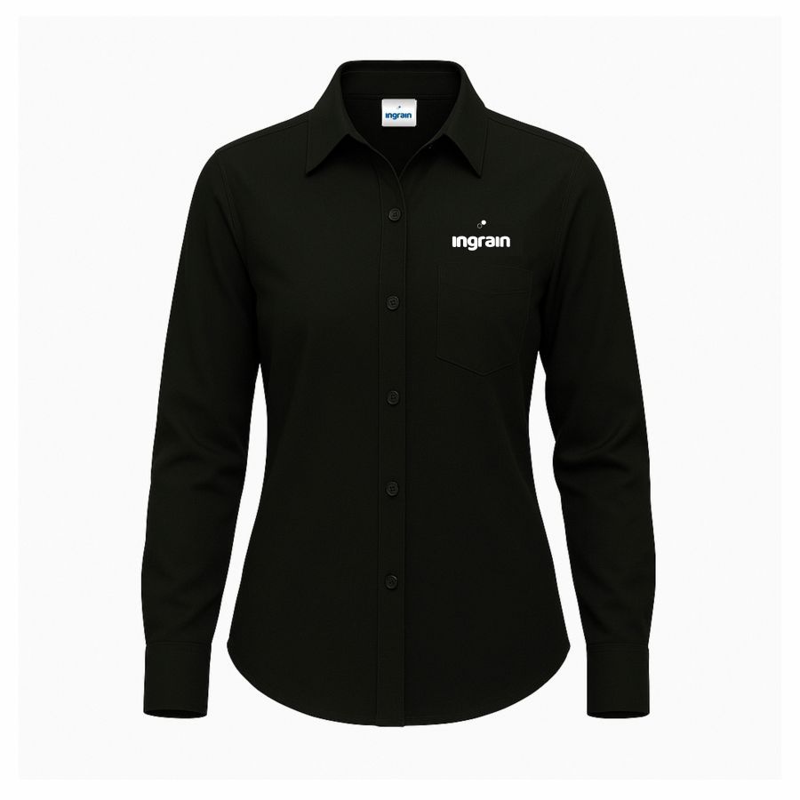 Ladies Lounge Shirt Long Sleeve - Black 100% Cotton