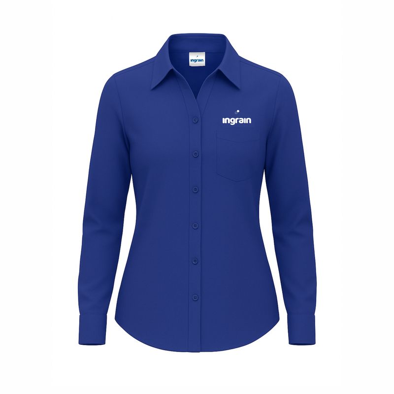 Ladies Lounge Shirt Long Sleeve - Blue 100% Cotton