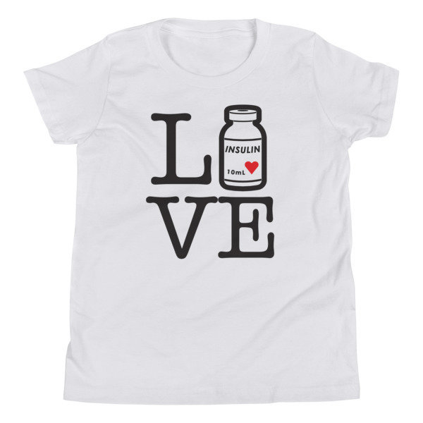 Youth Unisex,  &quot;Love/Live Insulin bottle&quot;,  White T-Shirt