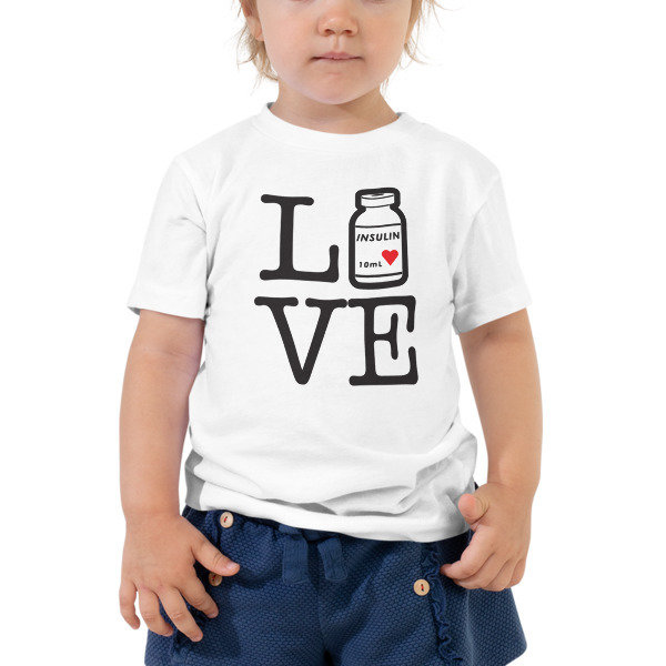 Toddler Short Sleeve, &quot;Love/Live Insulin bottle&quot;, White