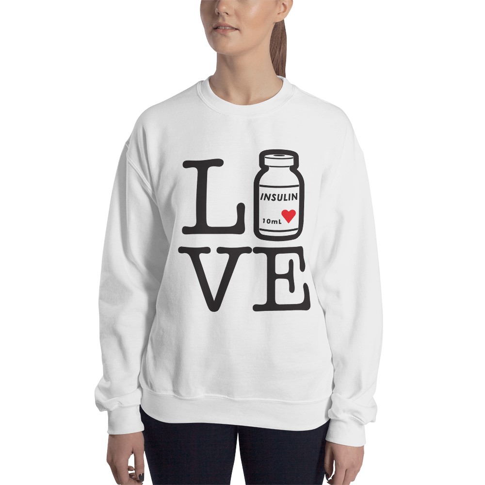Woman's Sweatshirt, "Love/Live Insulin bottle", White 