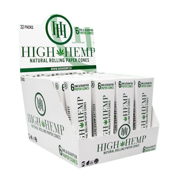 HIGH HEMP NATURAL ROLLING PAPER CONES - 6 PACK