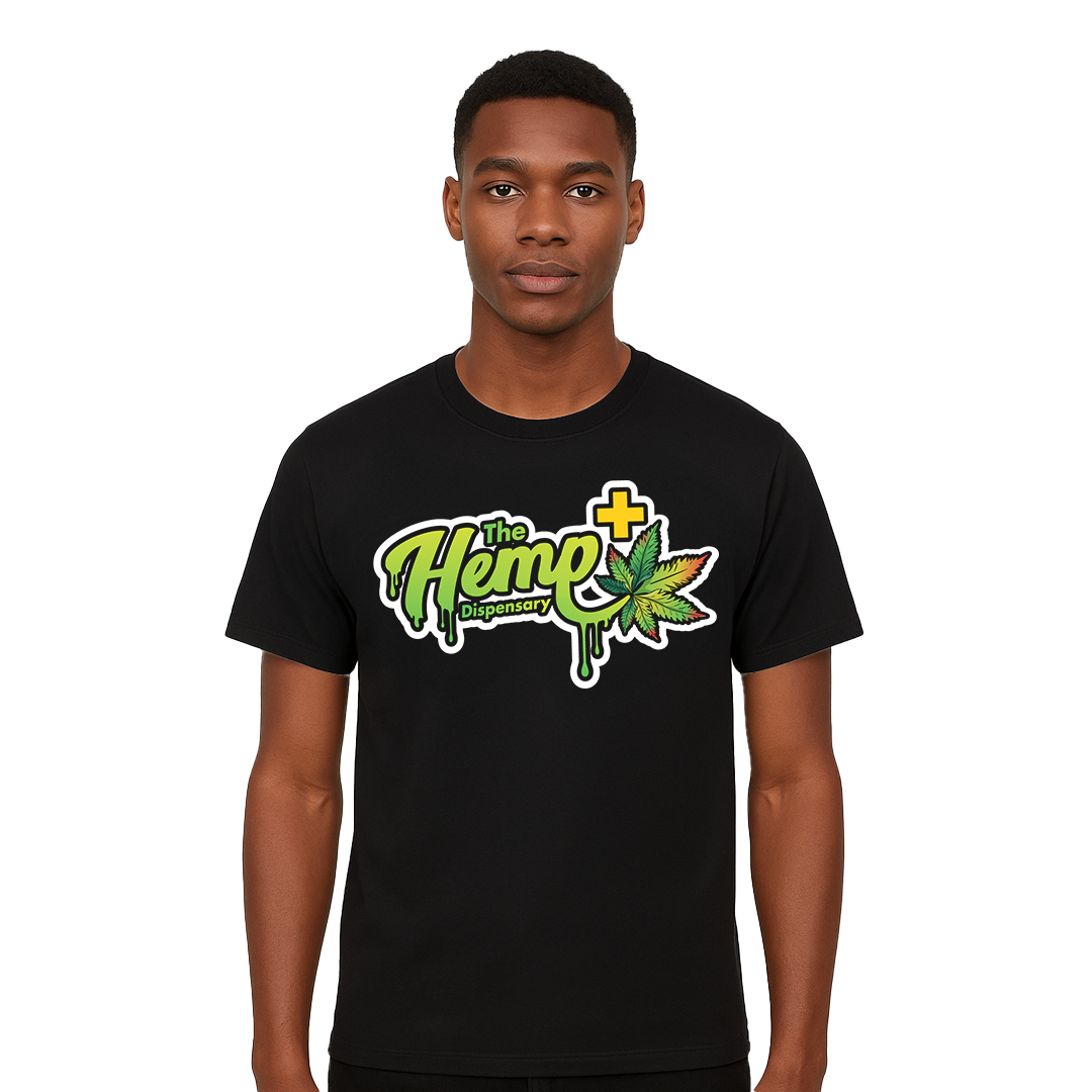 THE HEMP DISPENSARY BLACK T-SHIRT LOGO