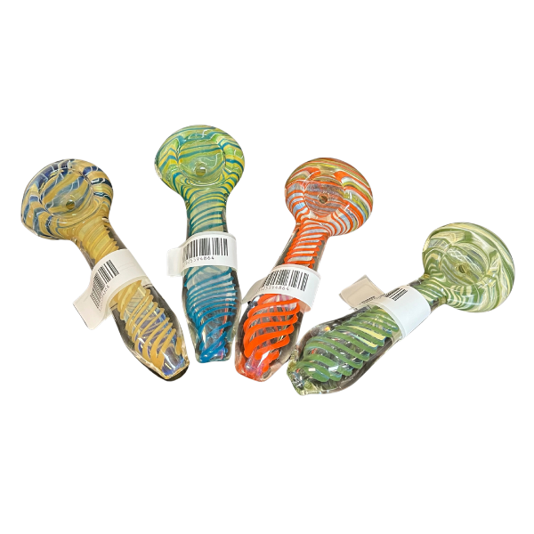 GLASS PIPE SPIRAL STRIPED COLOR CHANGING 4"