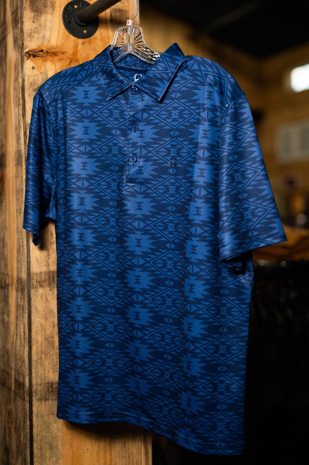 Cinch Dark Blue Aztec Quarter Button Short Sleeve