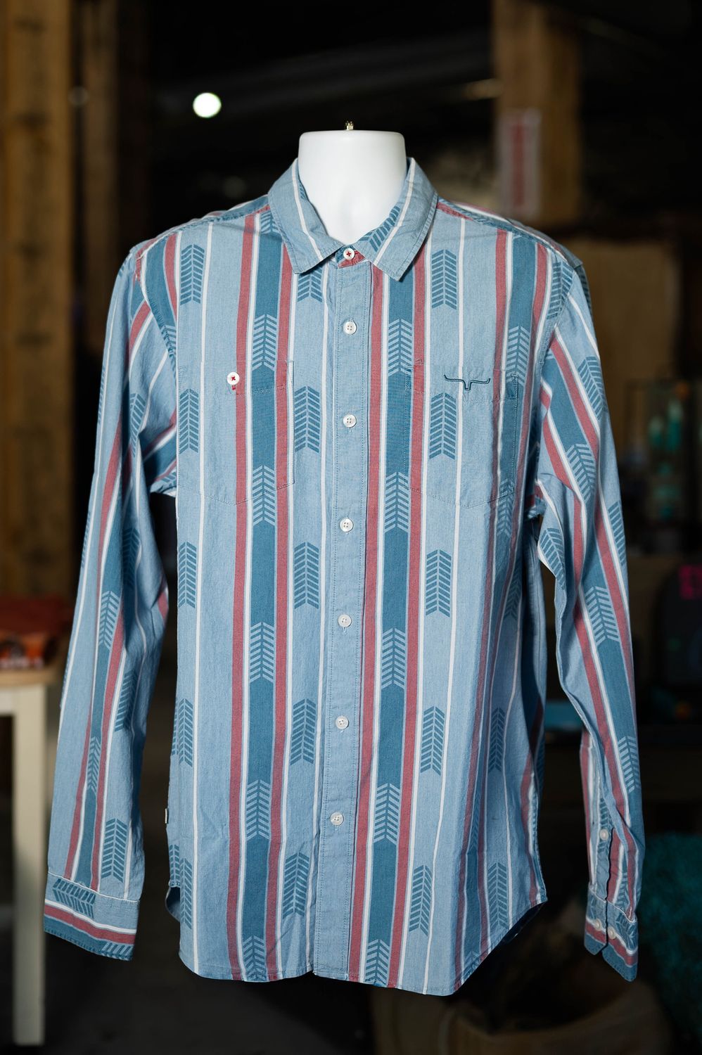 Kimes Ranch Men’s Red, White, and Blue Long Sleeve Button Down