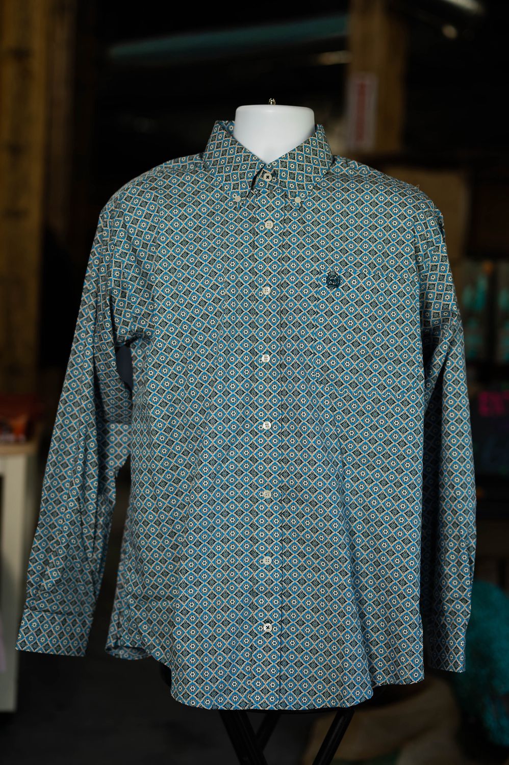Cinch Men&#39;s Lead Don&#39;t Follow Blue Diamond Button Down