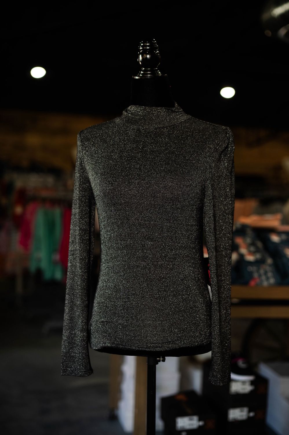 Women’s Rock&amp; Roll Black Shimmer Turtleneck