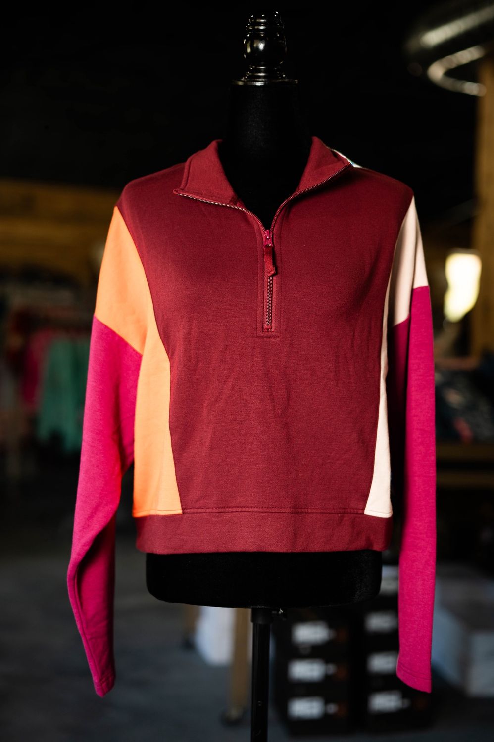 Kimes Ranch Women’s Cropped Quarter Zip Maroon