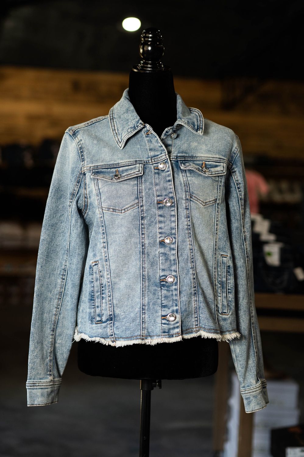 Womens Diamond Button Jean Jacket