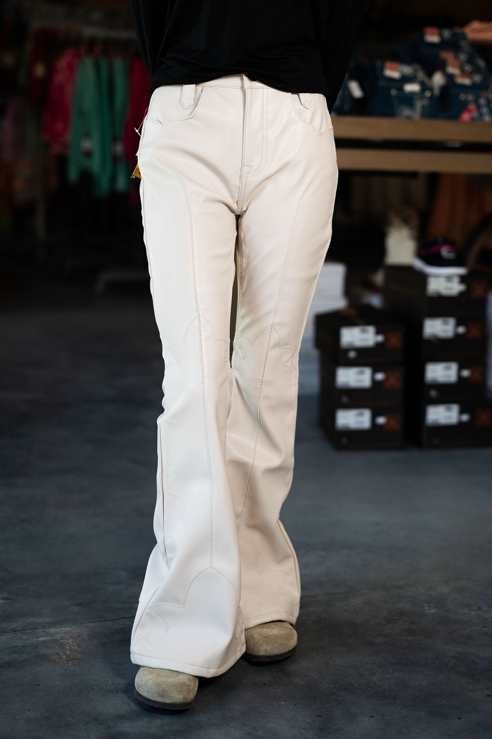 women’s rock&amp;roll seam detail ivory flare jeans