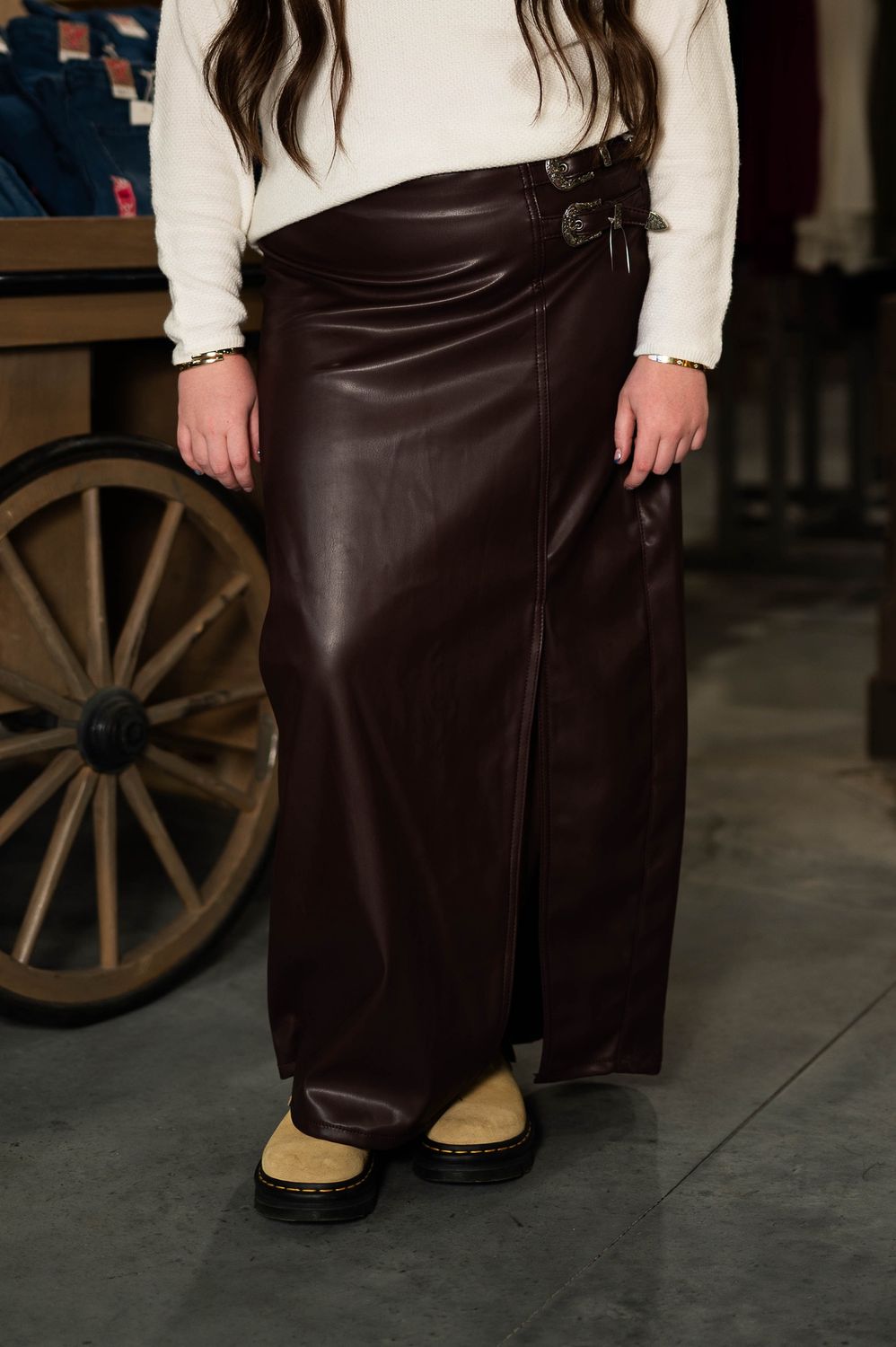 Rock and roll wine pleather maxi skirt