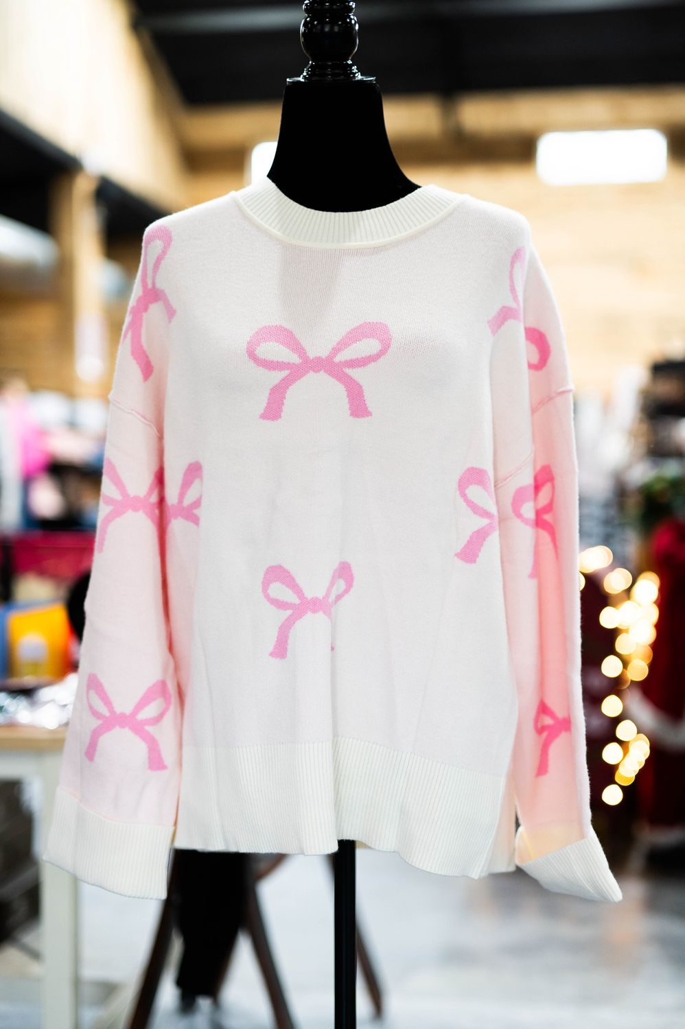 Pink and White Bow Long Sleeve Shirt Womens