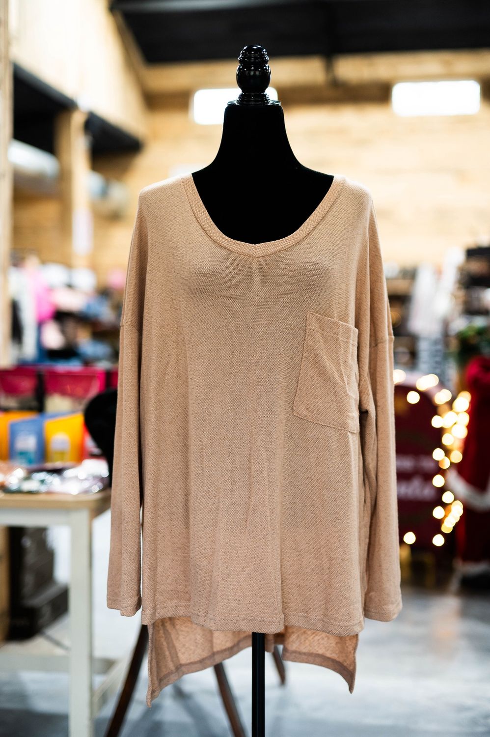Brown Waffle Knit  Long Sleeve Plus Size Shirt
