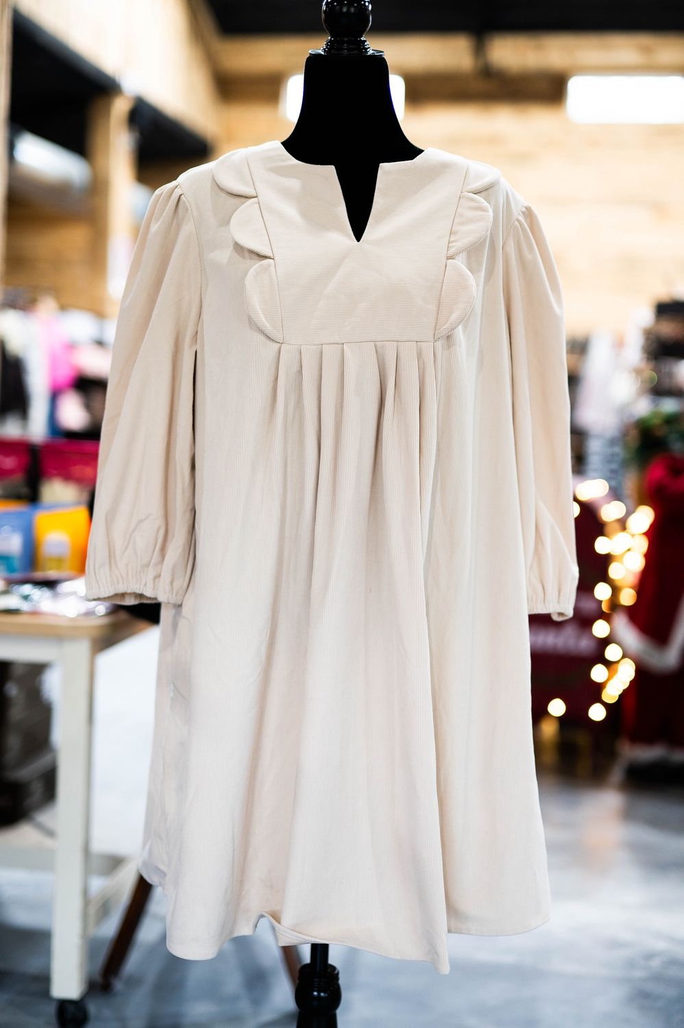 Cream Scalloped Plus Size Dress