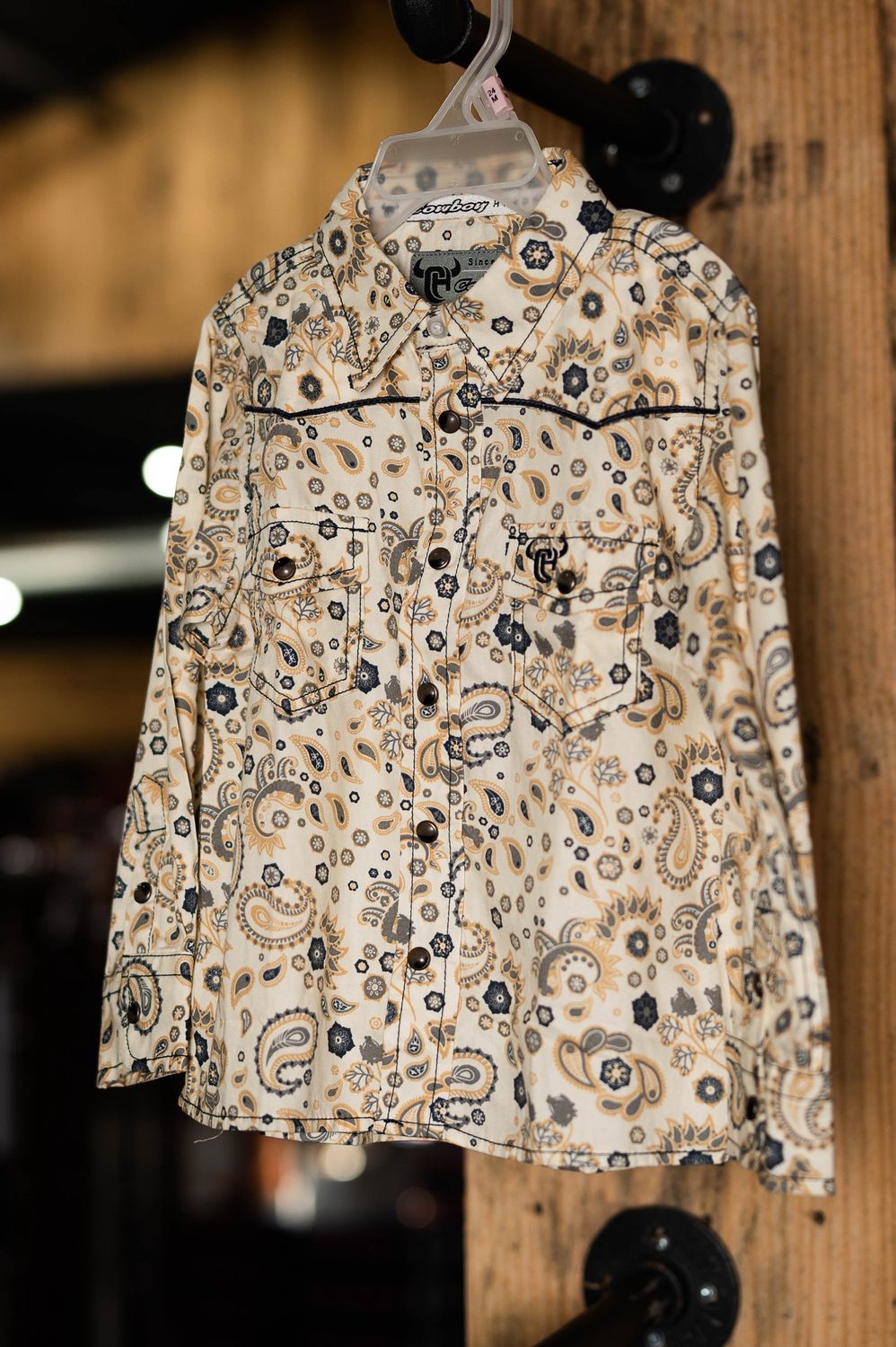 Cowboy Hardware cream and paisley little boys dress shirt