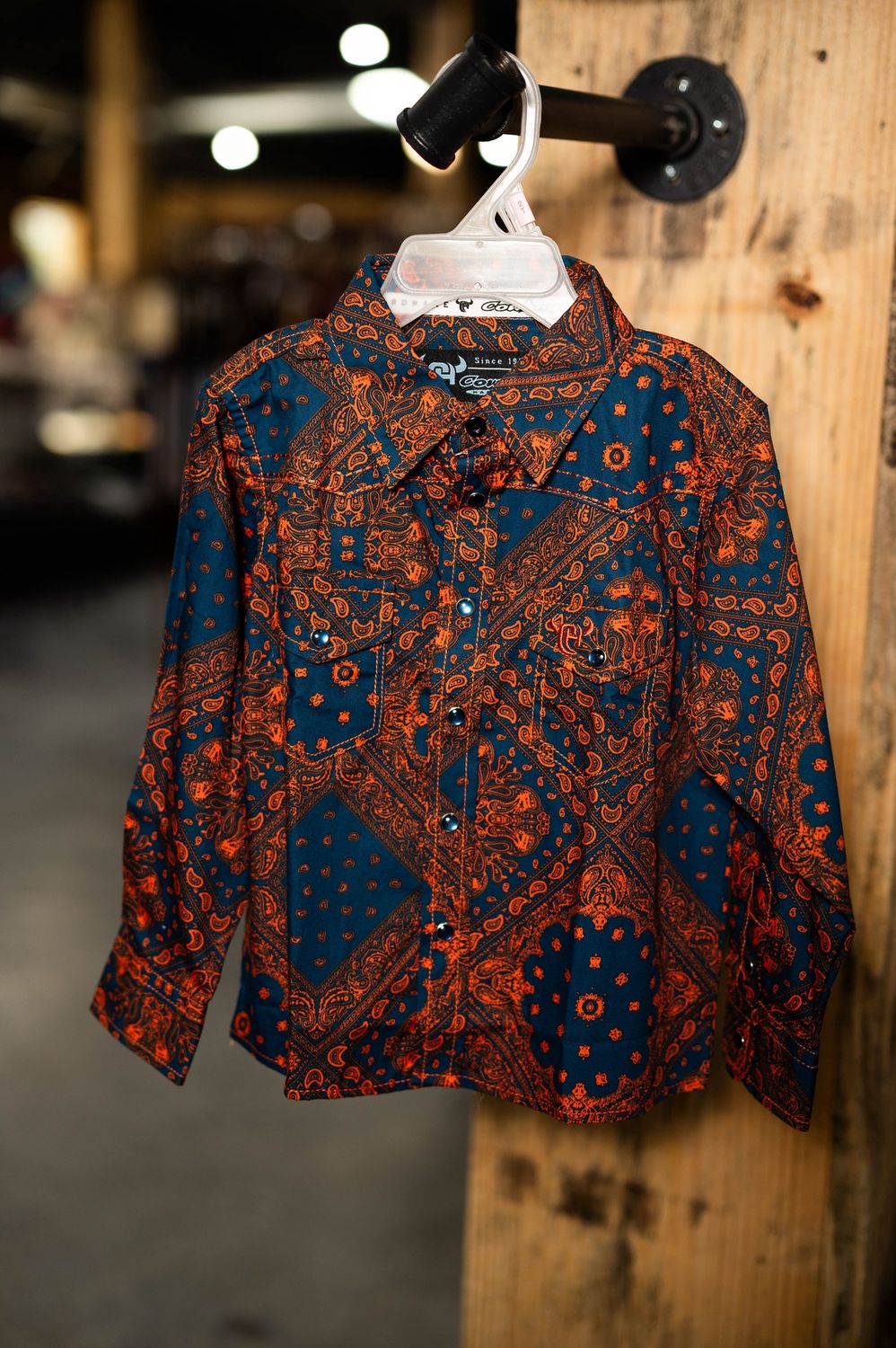 Cowboy Hardware orange and blue bandana print