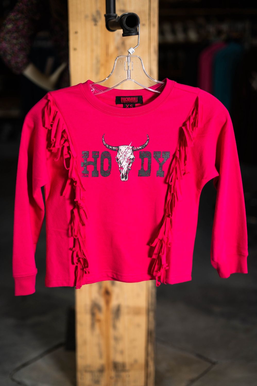 Rock &amp; roll pink little girls bull skull pullover