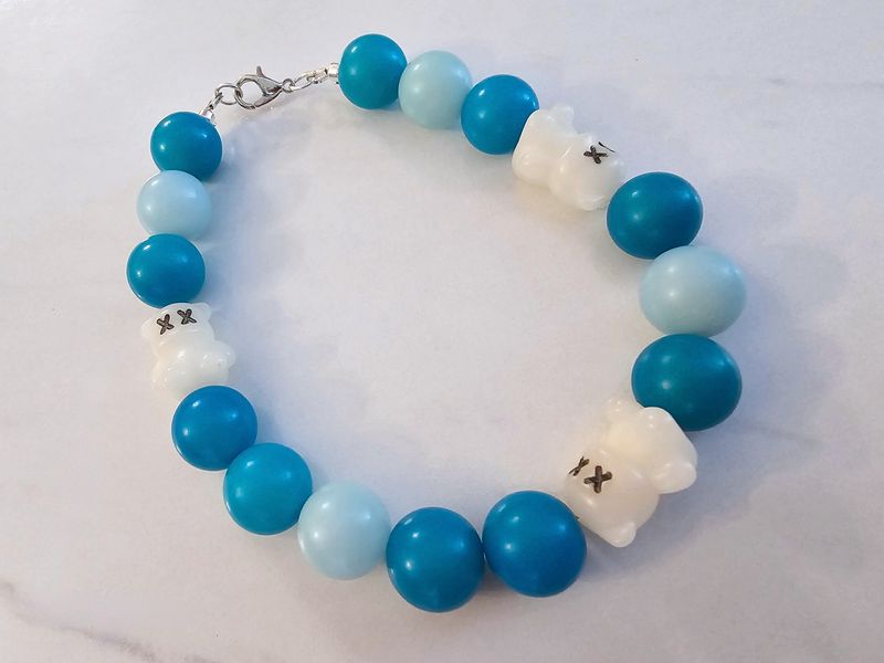 Blue bodhi beads with white bear
