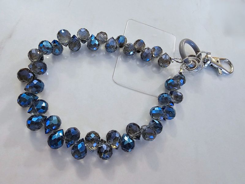 Blue teardrop crystal keychain with phone attachment