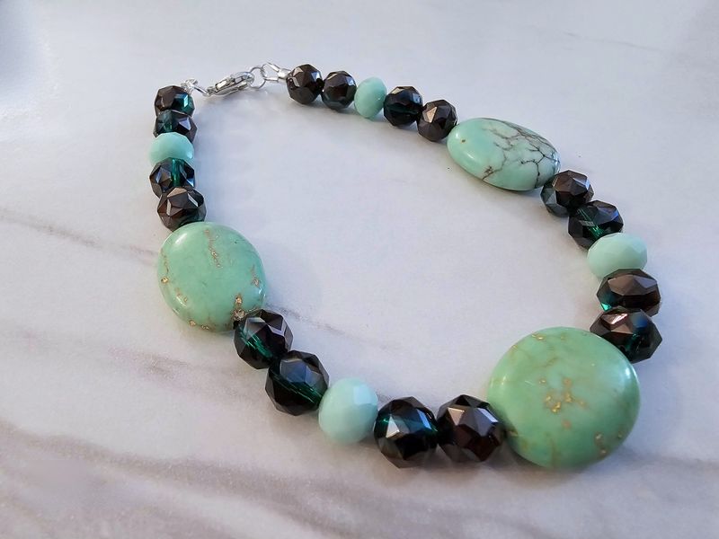 Green Jade peddles with green crystals bracelets