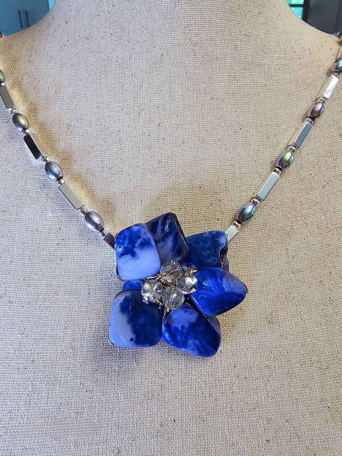 Blue Blossom Flower and silver hematite&#39;s