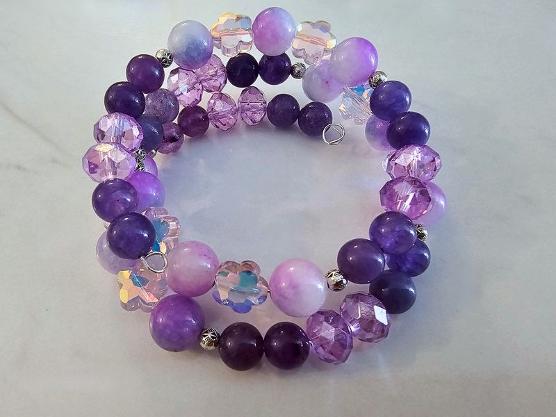 Purple with multi stones and crystals on memory wire