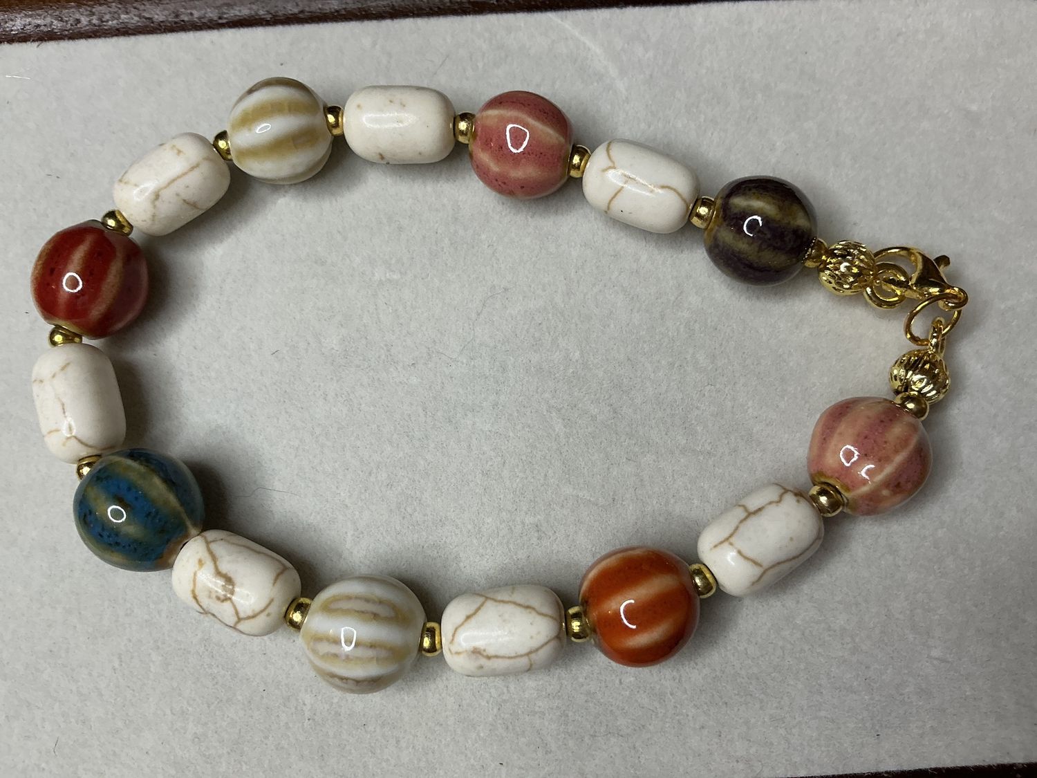 Pumpkin and barrel turquoise bracelet