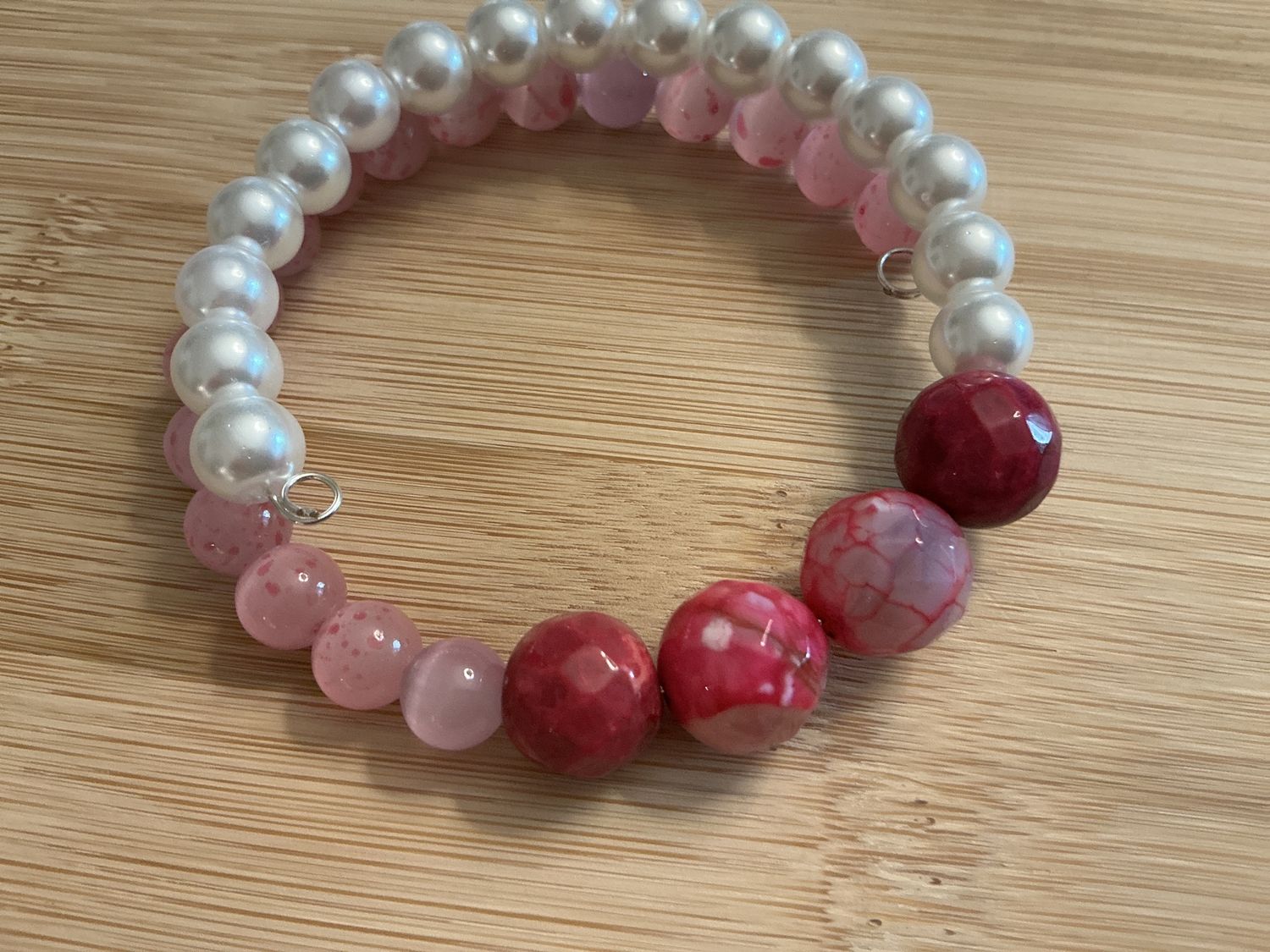 Cancer Bracelet Pink Cat Eye with Pearls