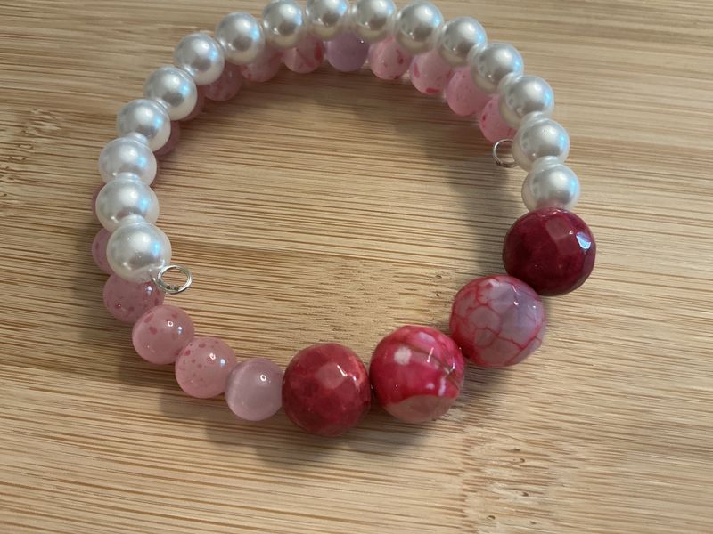 Cancer Bracelet Pink Cat Eye with Pearls