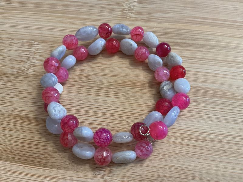 Cancer Bracelet pink dragon vain Jasper and purple Agate