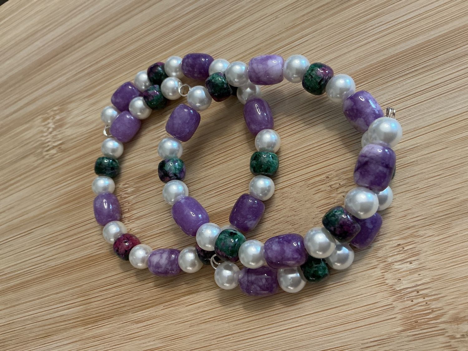 Cancer Bracelet Pearls and Purple barrel Jade