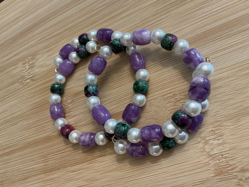 Cancer Bracelet Pearls and Purple barrel Jade