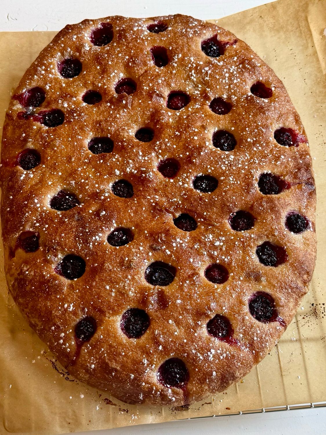 Schiacciata, blackberry jam, slice