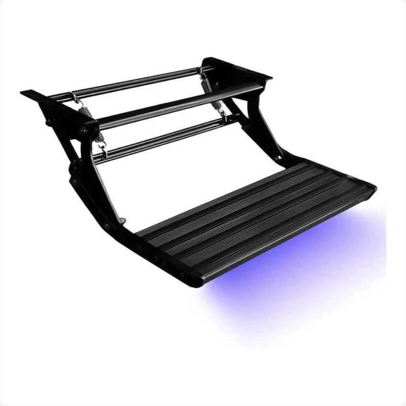 Custom Etch Studio – Single Manual Pull-Out Aluminium Step (Black) with Blue LED Light