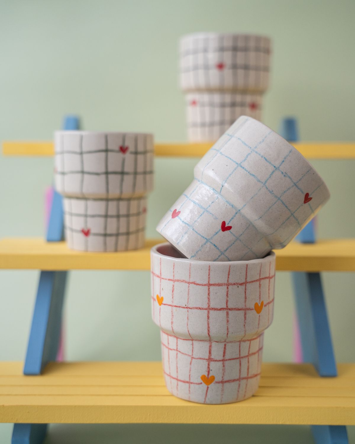 Kubek "Serce z kratkę" #002 niebieski