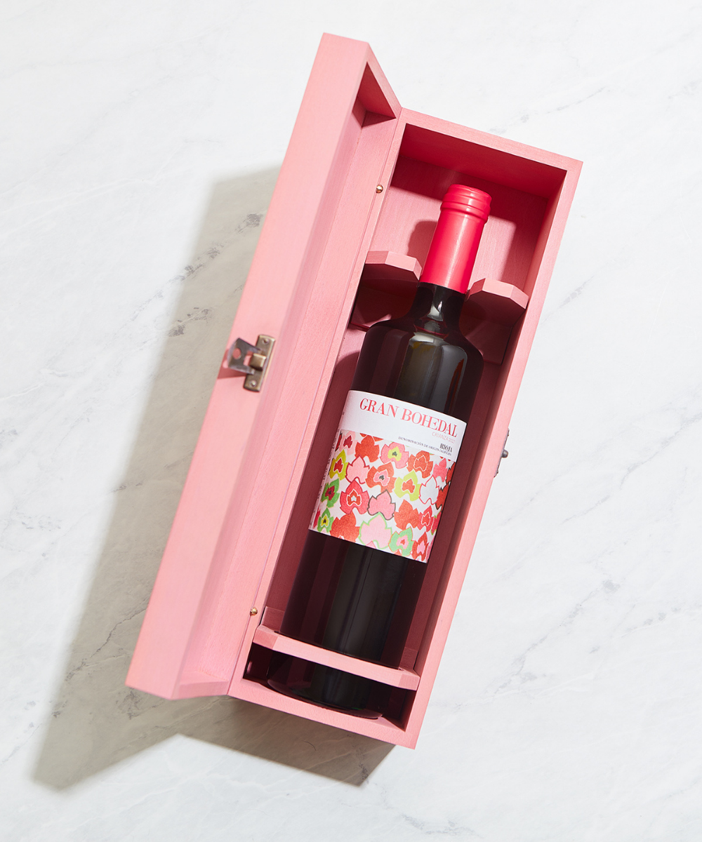 Single Bottle Wooden Wine Gift Box- Pink