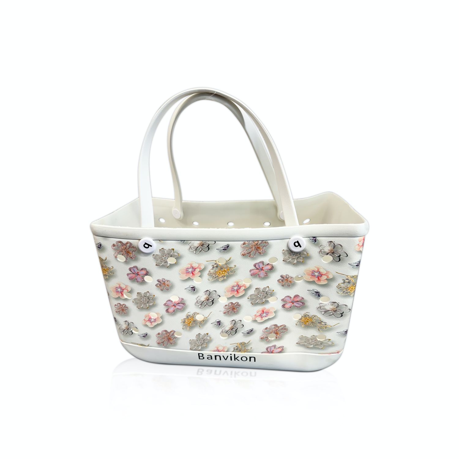 Banvikon Extra Large white Flower Beach Bag