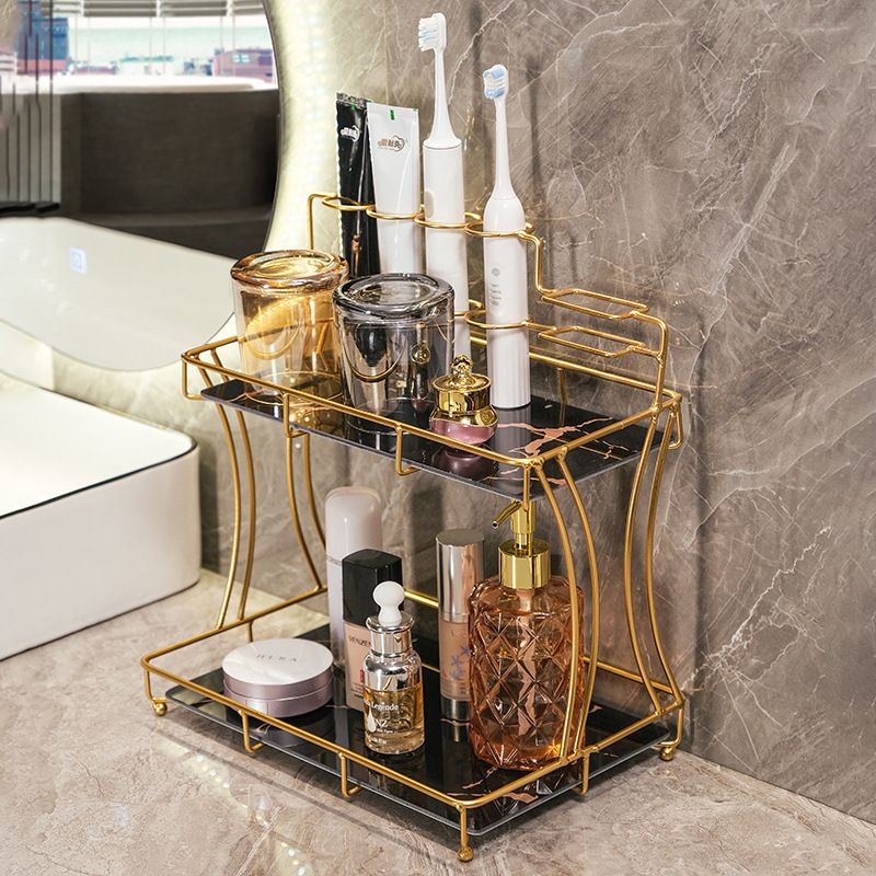 Banvikon 2-Tier Metal Bathroom Shelf Organizer, Makeup Organizer for Vanity, Black Gold Perfume, Skincare, Cosmetic Display. Bathroom Countertop Organizer