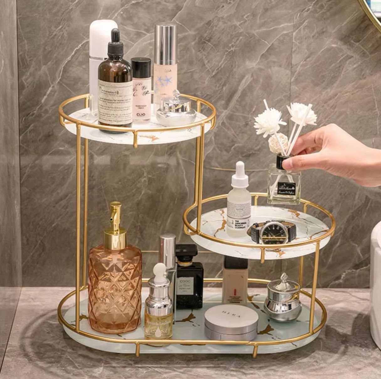 Banvikon 3 Shelf White Marble Bathroom Organizer