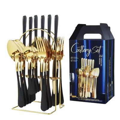Banvikon Cutlery Set-24 Pieces Silverware, Stainless Steel Flatware Set Of Forks, Spoons, Knives, Teaspoons. Durable &amp; Rust Resistant, Dishwasher Safe,