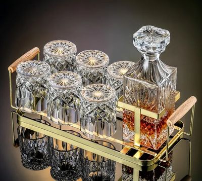 Decanter Gift Set With Plate: Luxury Whisky Decanter set with Engraving, Included 6 Glasses &amp; Plate For Perfect Gifting