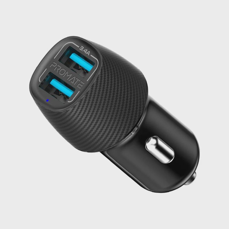 Promate 3.4A Dual Port USB-A Car Charger