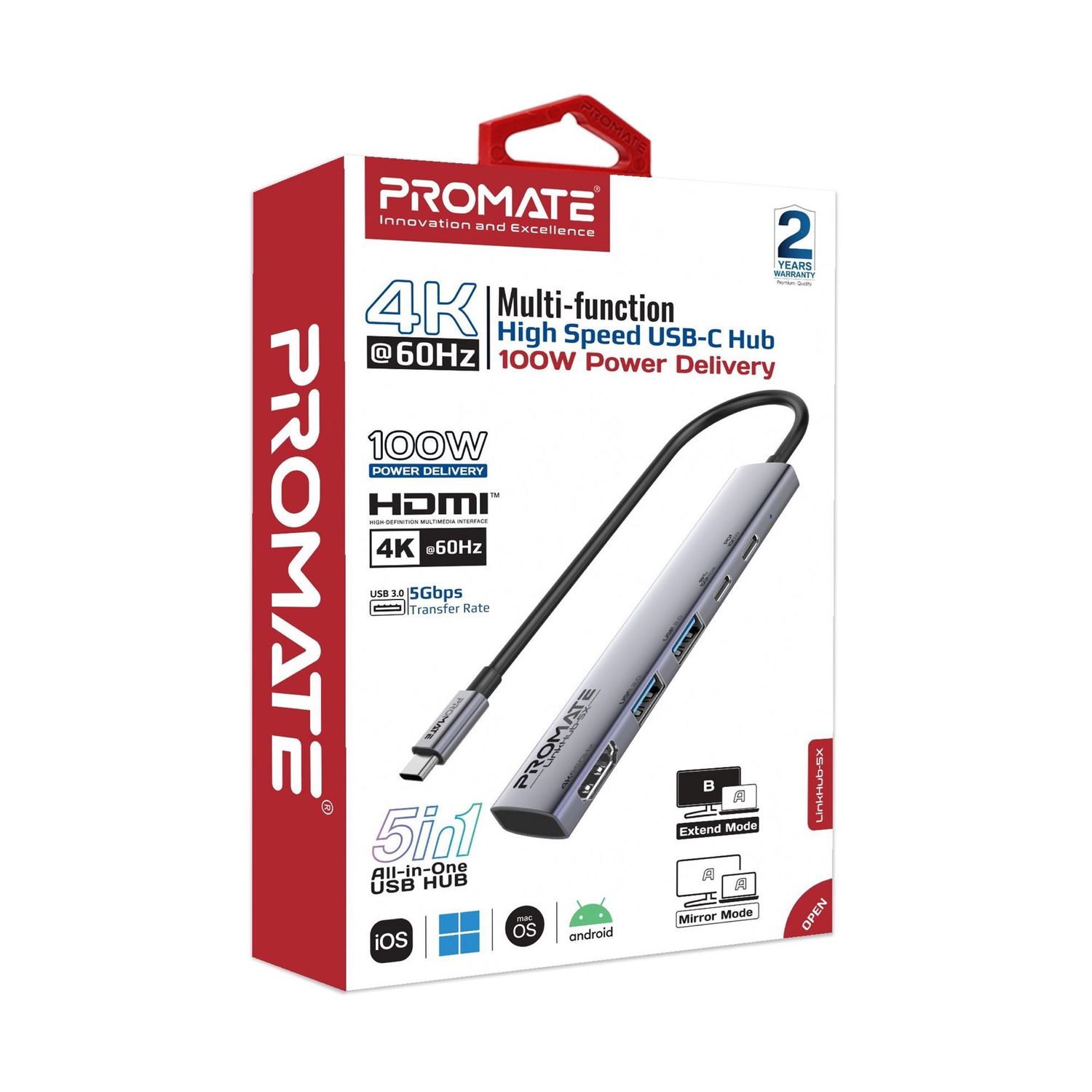 Promate 5-in-1 Multiport 100W PD Compact Hub