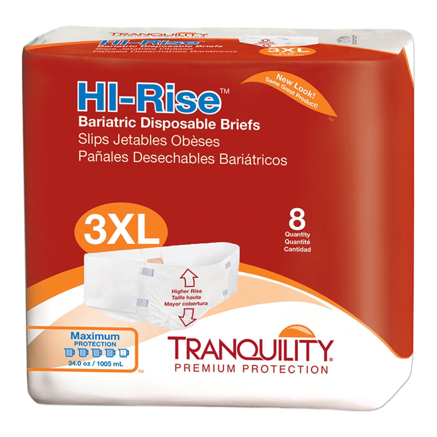 Tranquility Hi-Rise Bariatric Briefs XXXL - 8ct