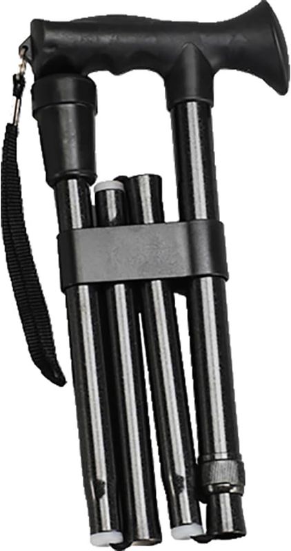 Folding Cane w/ Soft Rubber Handle - Black