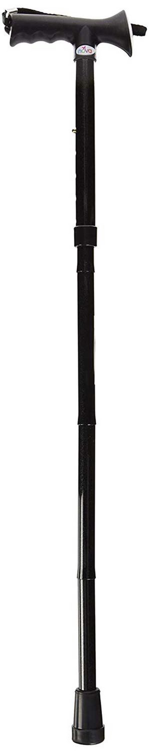 Folding Cane w/ Soft Rubber Handle - Black